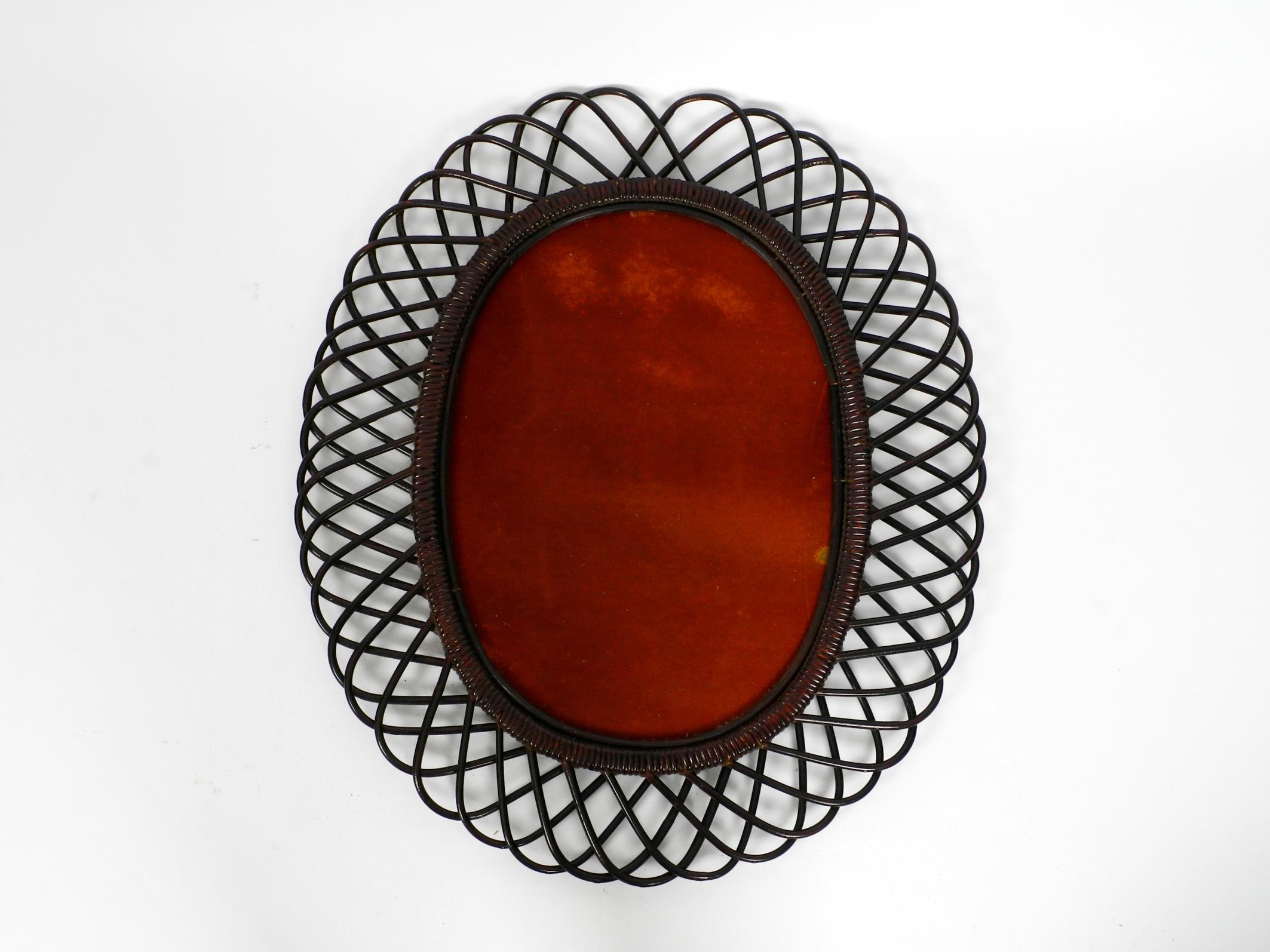 1960s Italian Large Oval Mahogany Colored Bamboo Wall Mirror in Loop Design 4