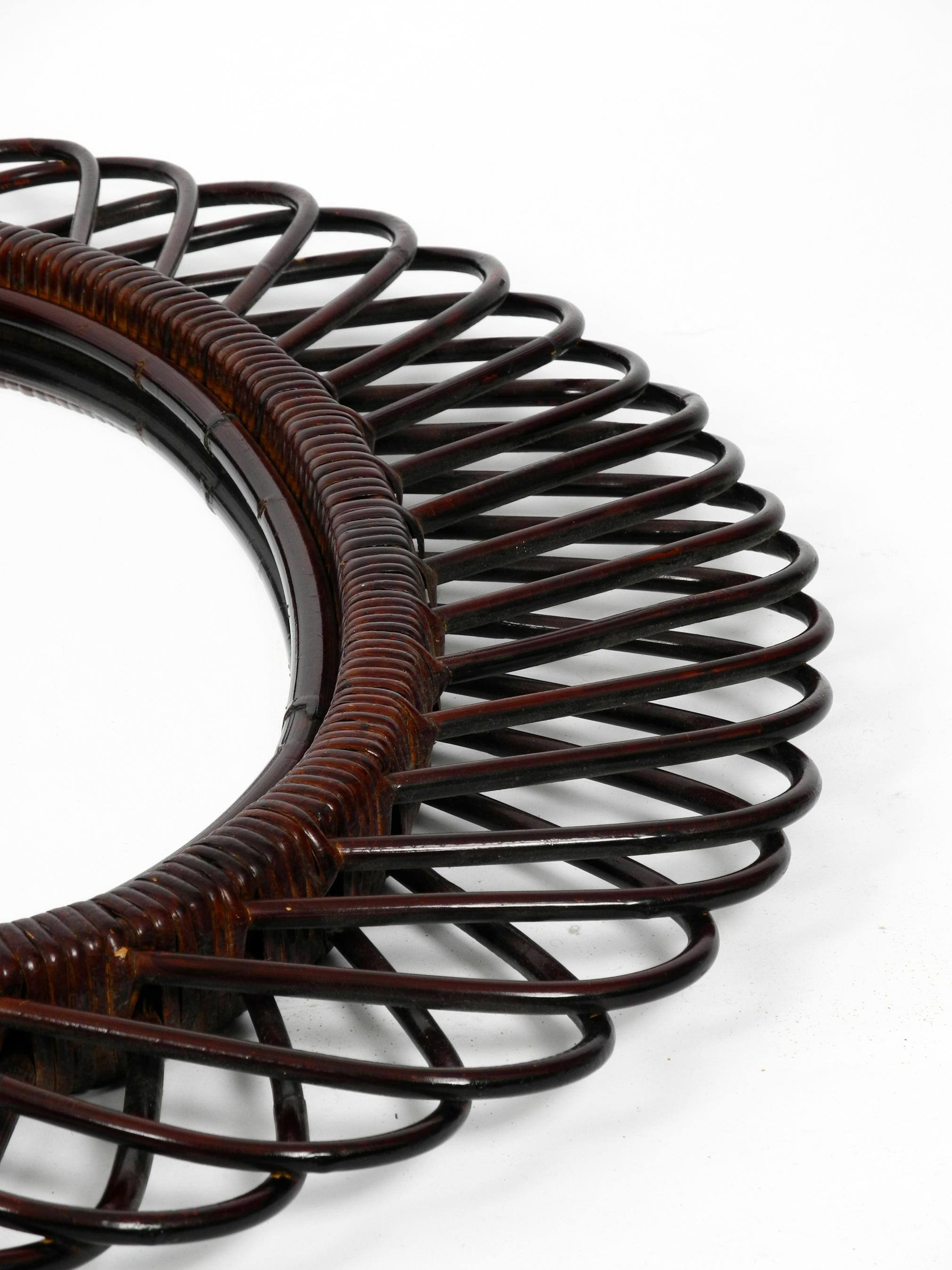 1960s Italian Large Oval Mahogany Colored Bamboo Wall Mirror in Loop Design 8