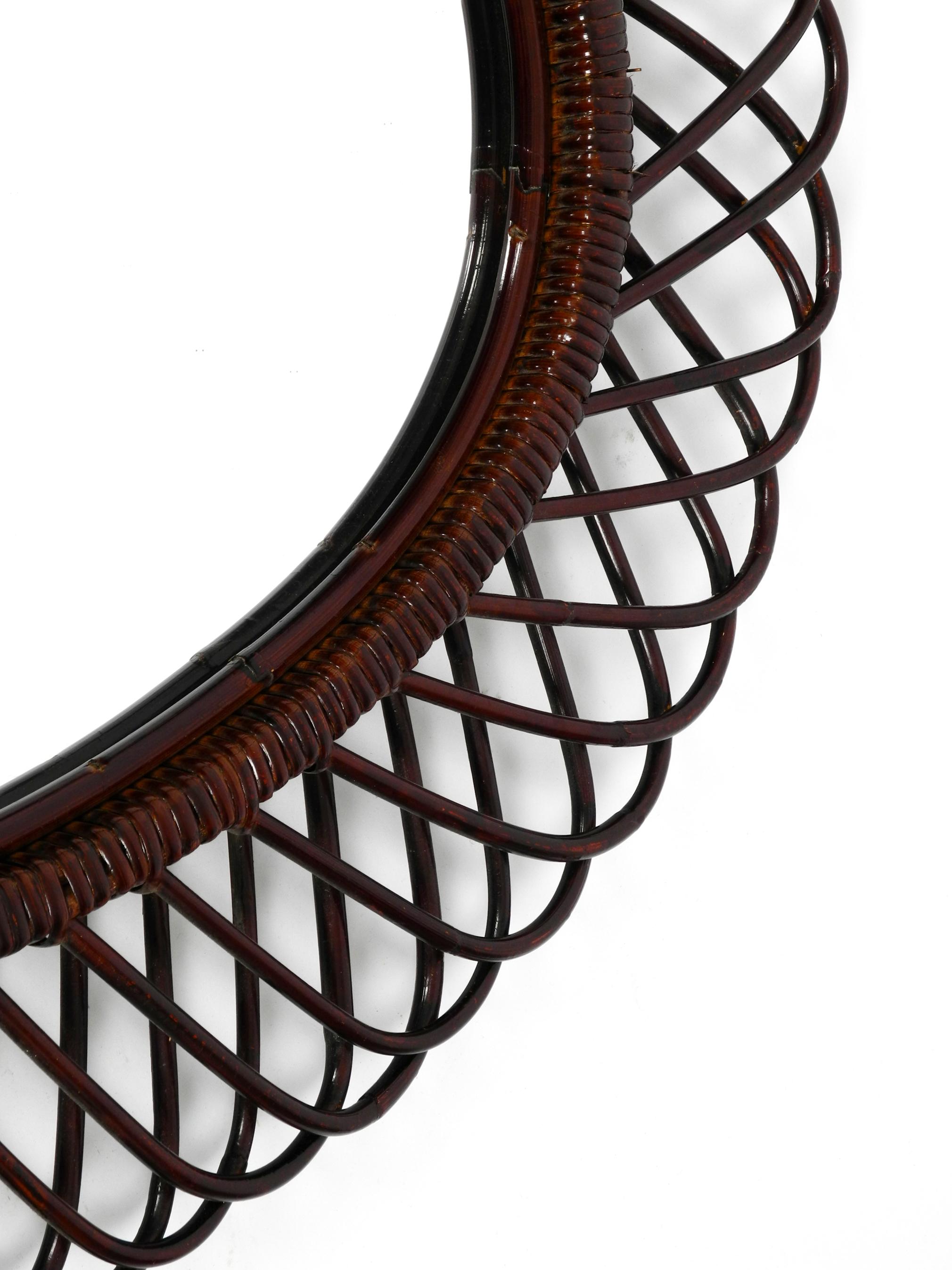 1960s Italian Large Oval Mahogany Colored Bamboo Wall Mirror in Loop Design 10