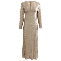 Vintage 60s Jack Bryan by Dupuis Gold Evening Gown with Sequins Formal Long Dress S