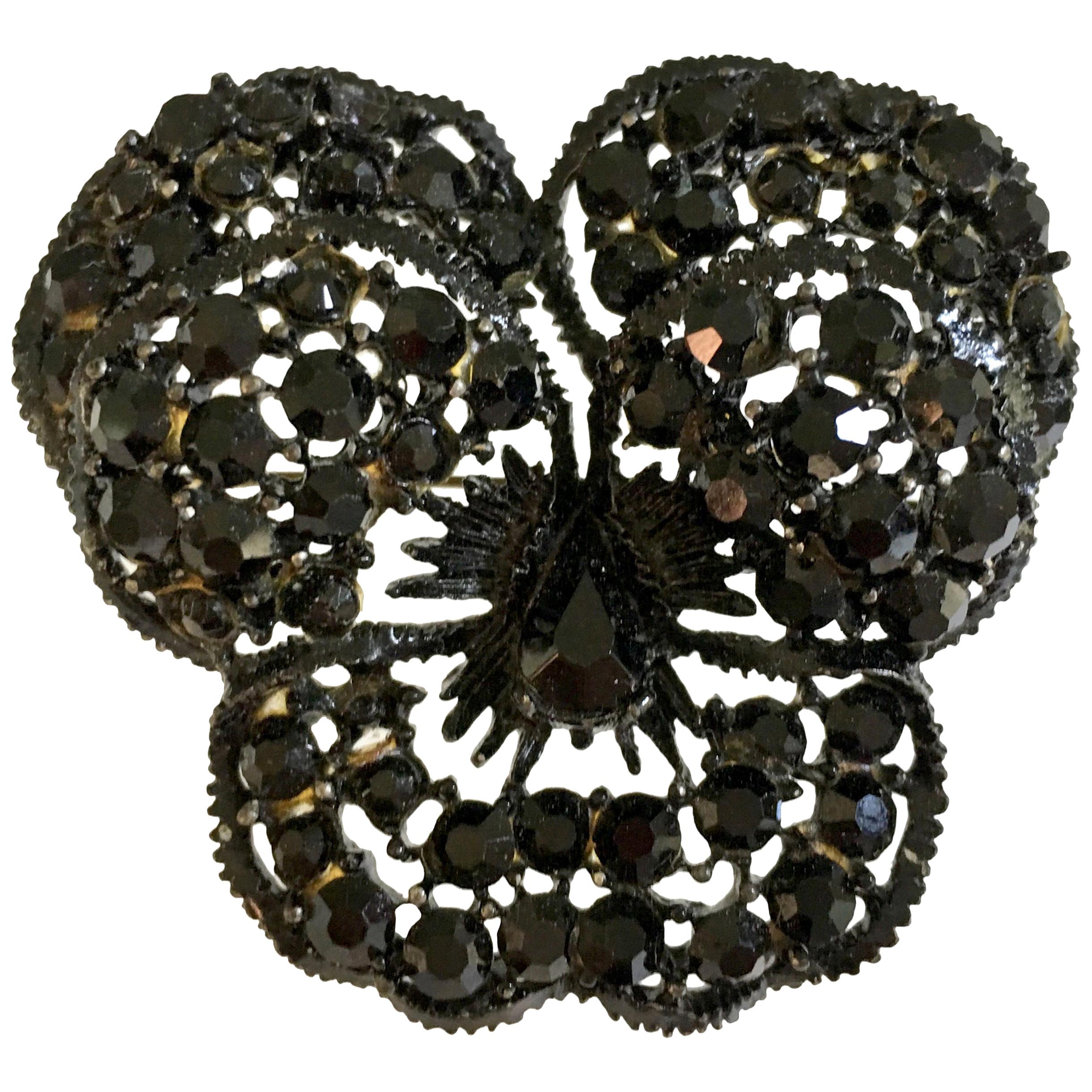 60'S "Japanned" Austrian Crystal "Butterfly" Brooch By, Weiss For Sale