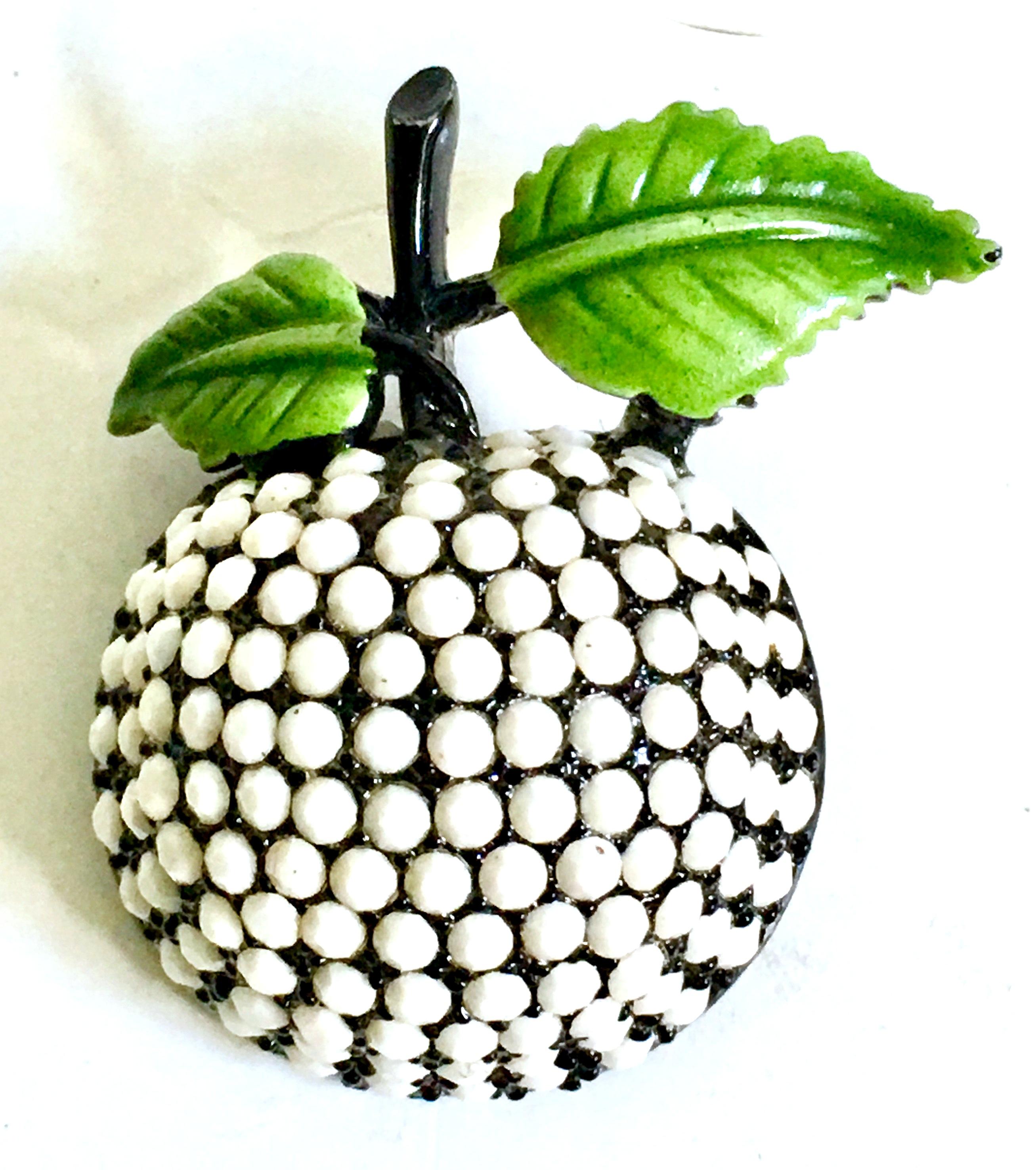 Art Nouveau 60'S Japanned Milk Glass Forbidden Fruit Brooch & Earrings S/3 By, Hollycraft For Sale