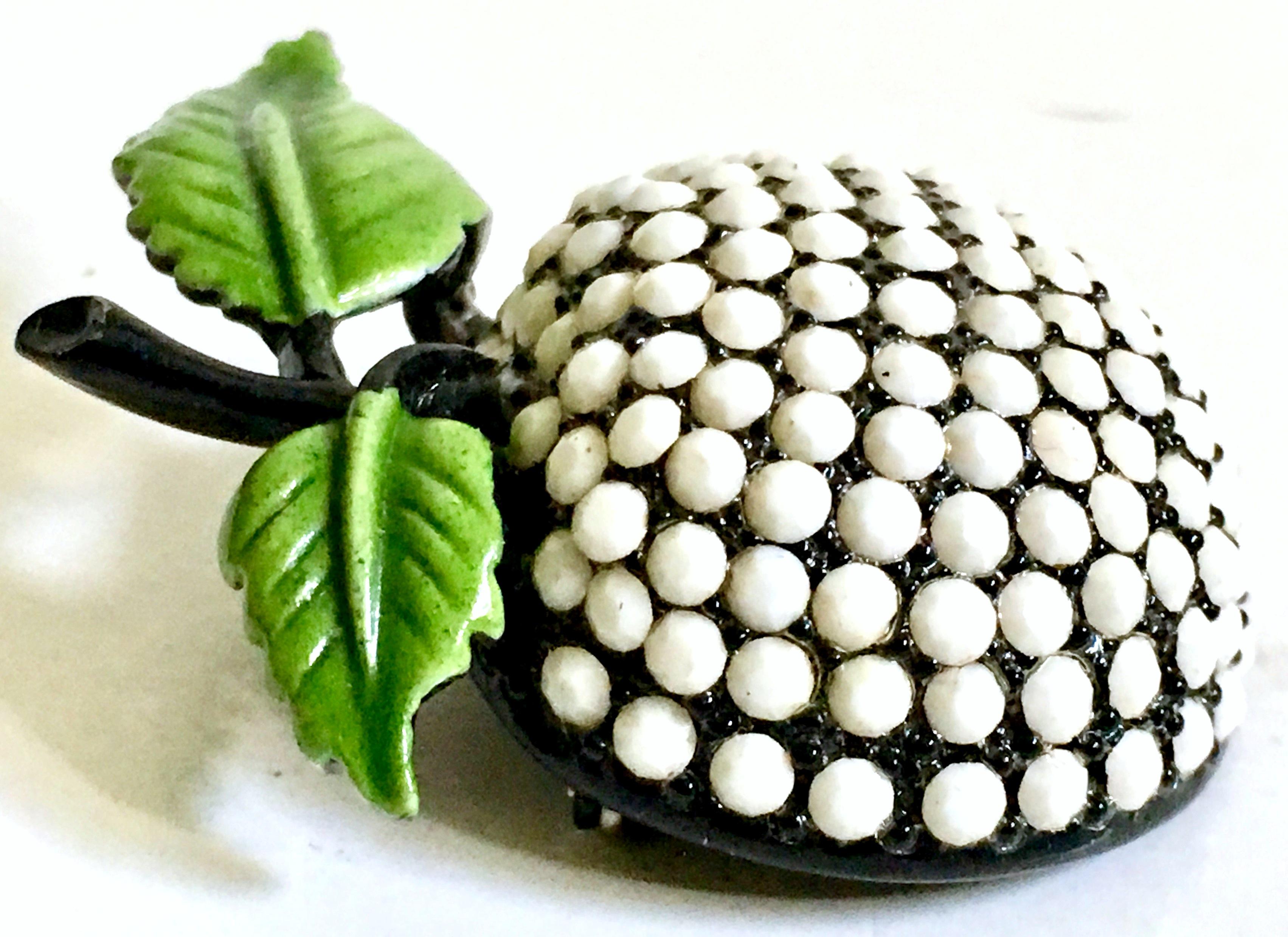 60'S Japanned Milk Glass Forbidden Fruit Brooch & Earrings S/3 By, Hollycraft For Sale 1