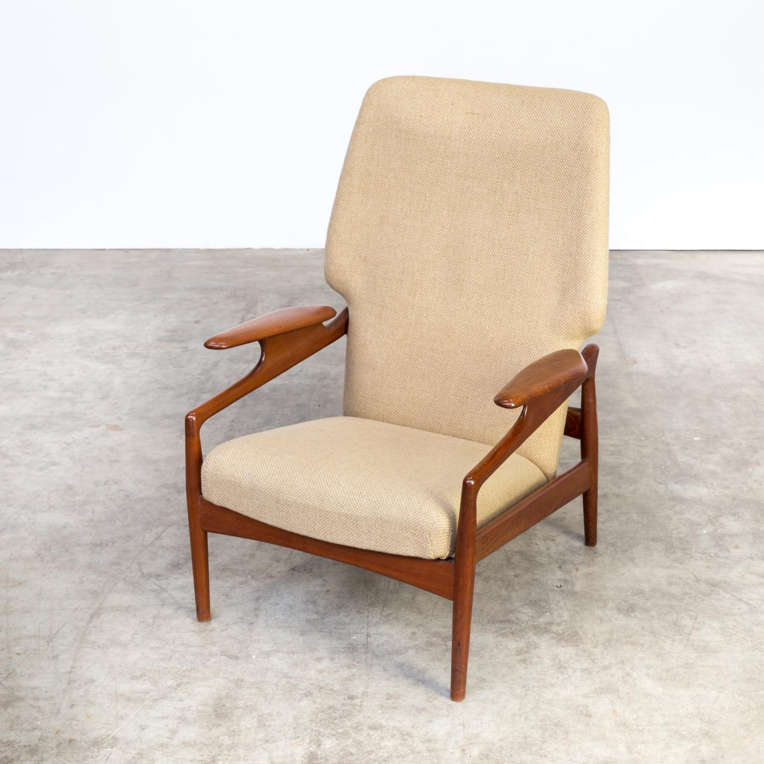 1960s John Boné Teak and Wool Adjustable Lounge Chair for Advance Design For Sale 1
