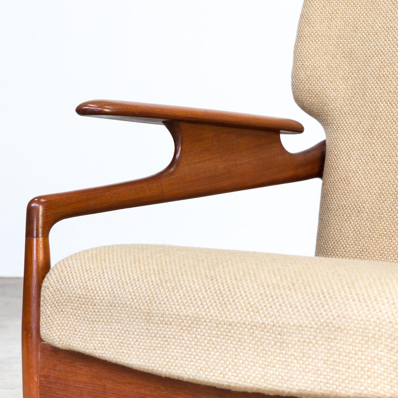 1960s John Boné Teak and Wool Adjustable Lounge Chair for Advance Design For Sale 3