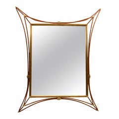 60s Joy Pearl Mirror Whrought Gilt Metal Frame Beads Amber Colour by Banci Italy