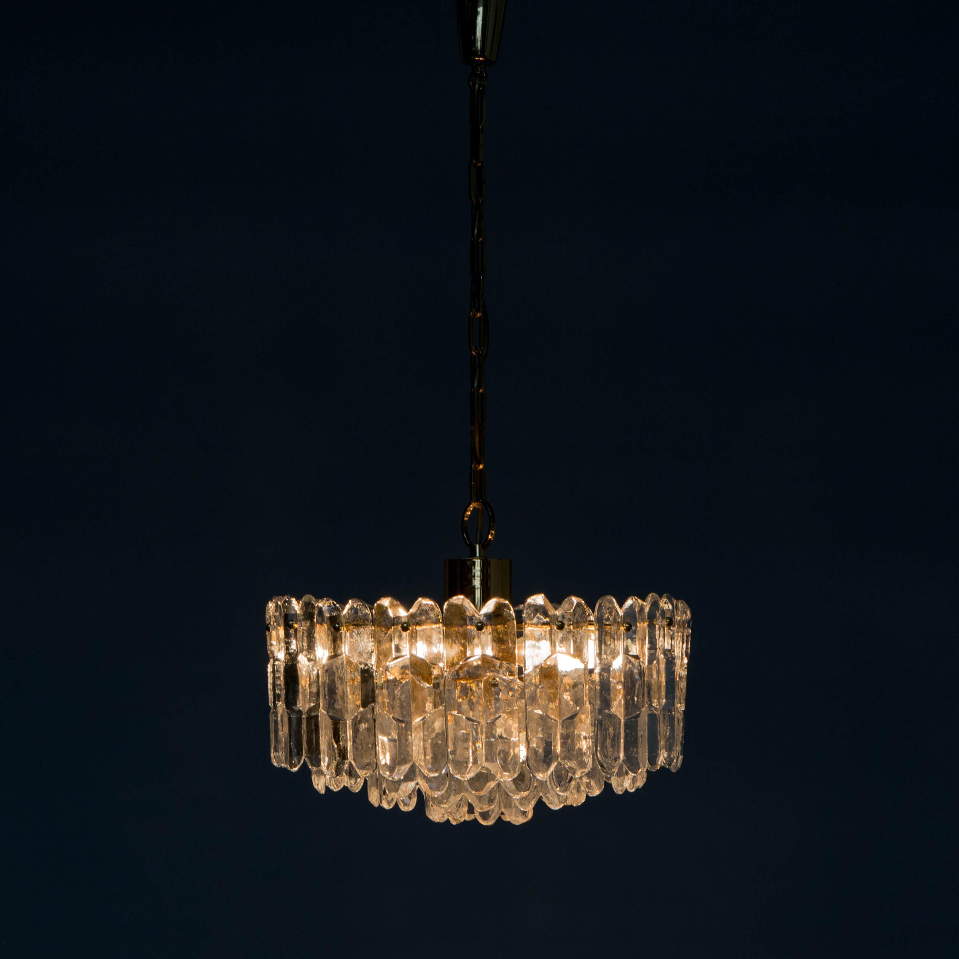 Mid-Century Modern 1960s J.T. Kalmar Brass and Glass Pendant Hanging Lamp for Kalmar For Sale