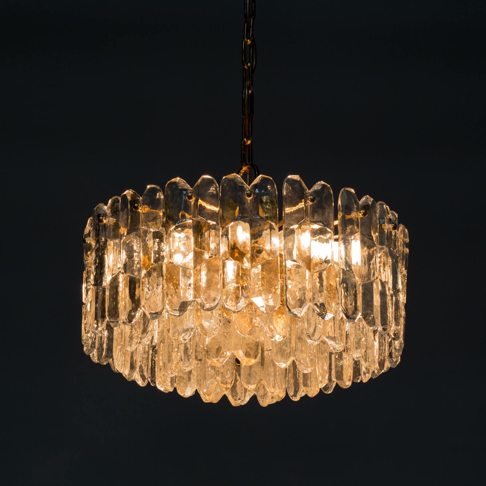 Austrian 1960s J.T. Kalmar Brass and Glass Pendant Hanging Lamp for Kalmar For Sale