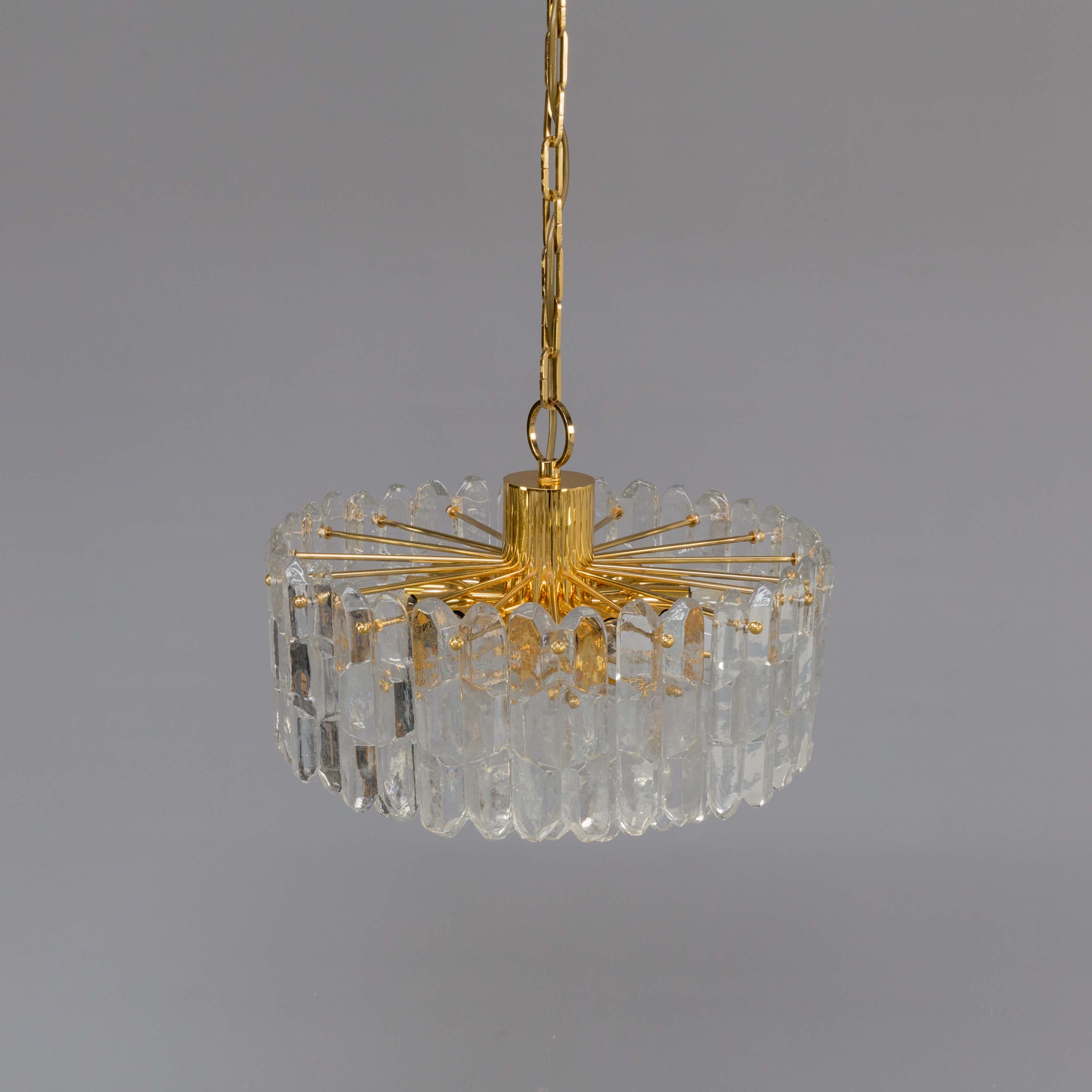 20th Century 1960s J.T. Kalmar Brass and Glass Pendant Hanging Lamp for Kalmar For Sale