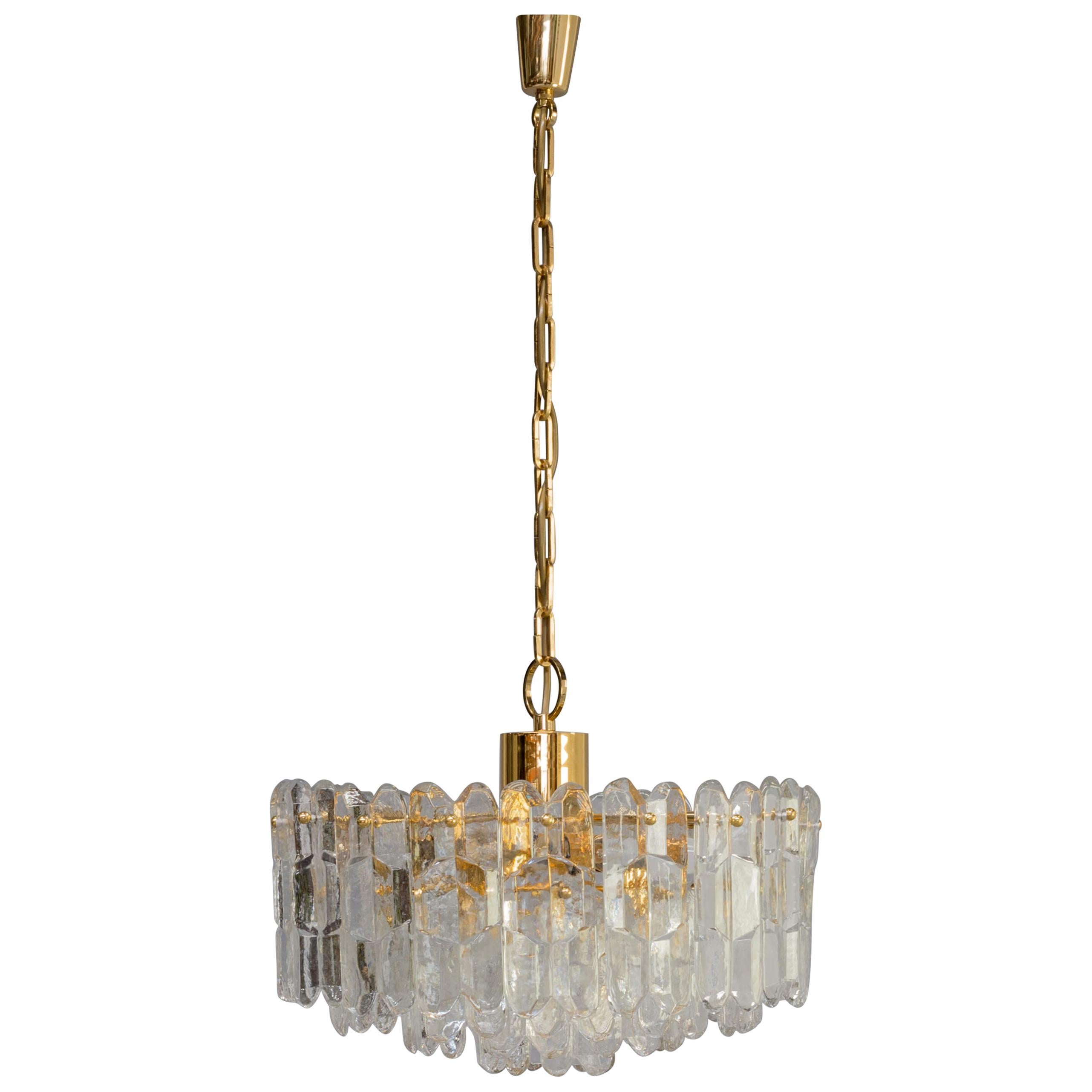 1960s J.T. Kalmar Brass and Glass Pendant Hanging Lamp for Kalmar For Sale