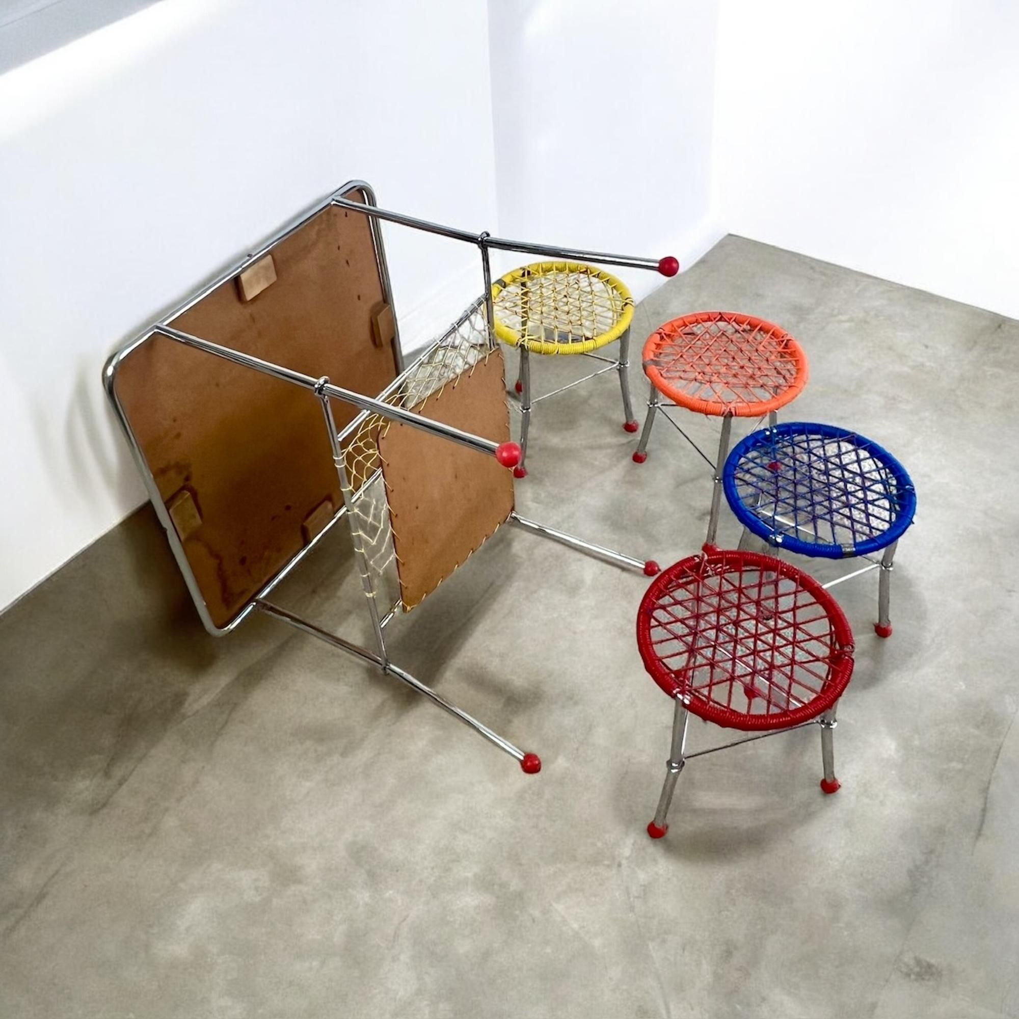 Other 60s Kids Table with 4 Colourful Folding Chairs – Vintage Children Furniture Set For Sale
