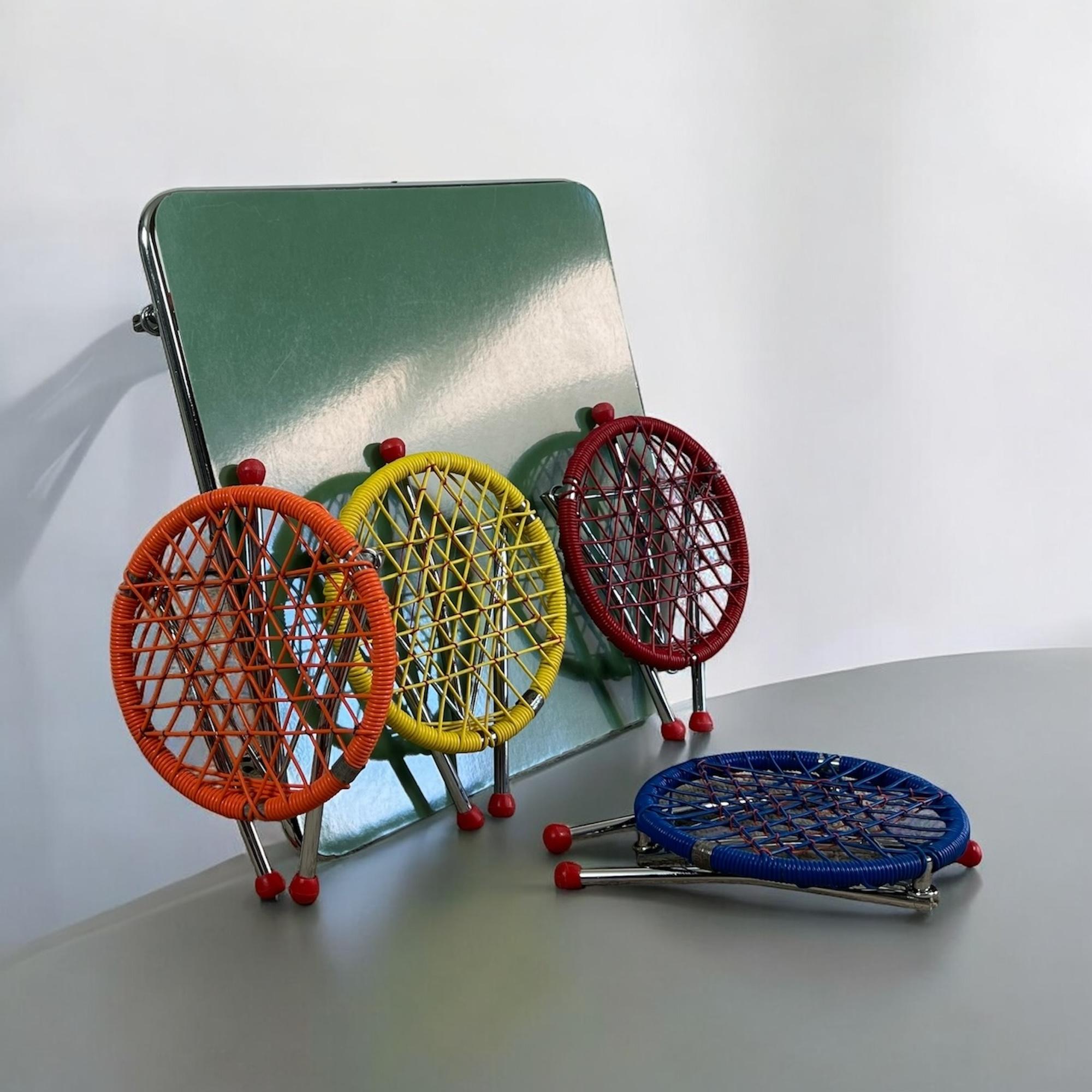 Metal 60s Kids Table with 4 Colourful Folding Chairs – Vintage Children Furniture Set For Sale