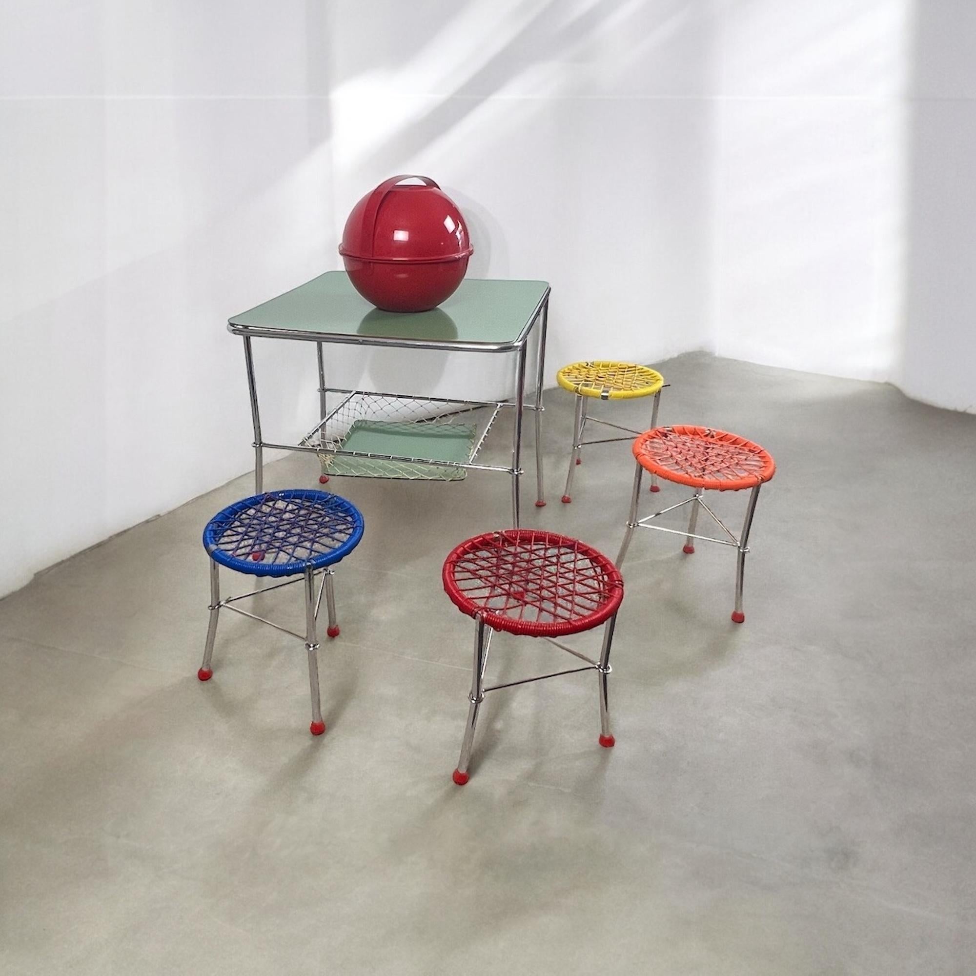 60s Kids Table with 4 Colourful Folding Chairs – Vintage Children Furniture Set For Sale 1