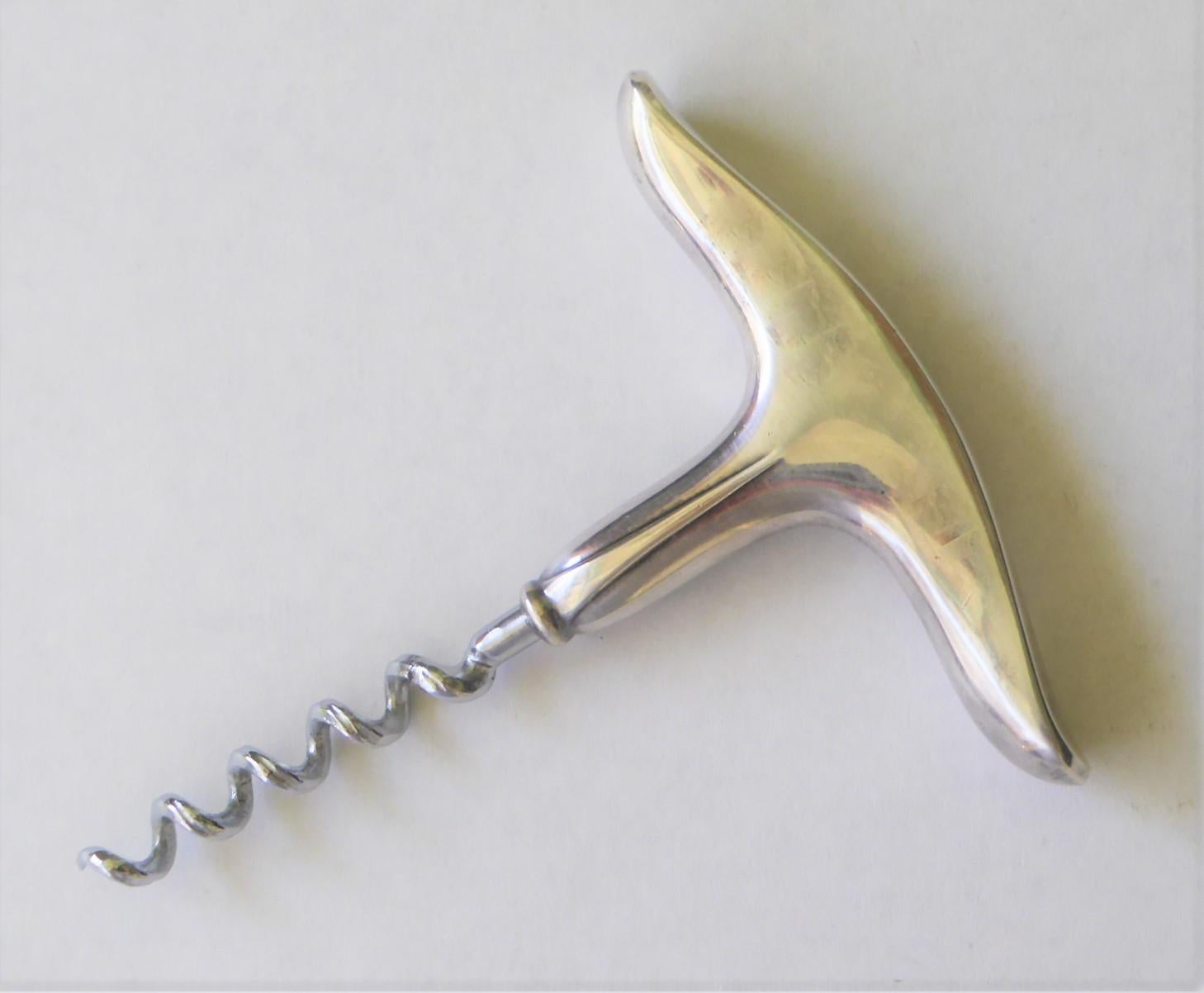 Vintage 1960s modernist Knud Möller sterling silver and steel wine opener, W&S Sörensen, Denmark, 20th century with the style name Patricia.. Danish, this Mid-Century Modern wine Corkscrew is stamped W&S Sorensen, Sterling, Denmark. This