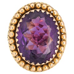 60er Jahre Großer Amethyst-Ring Vintage 14k Gelbgold Oval Cocktail-Schmuck Gr. 7,5