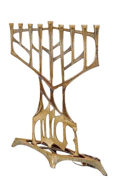 60s Large Vintage Brutalist Oppenheim Mid Century Modern Brass Hanukkah Menorah