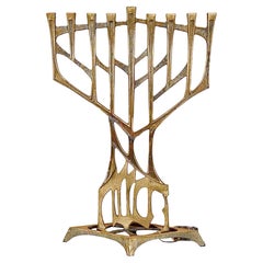 60s Large Vintage Brutalist Oppenheim Mid Century Modern Brass Hanukkah Menorah