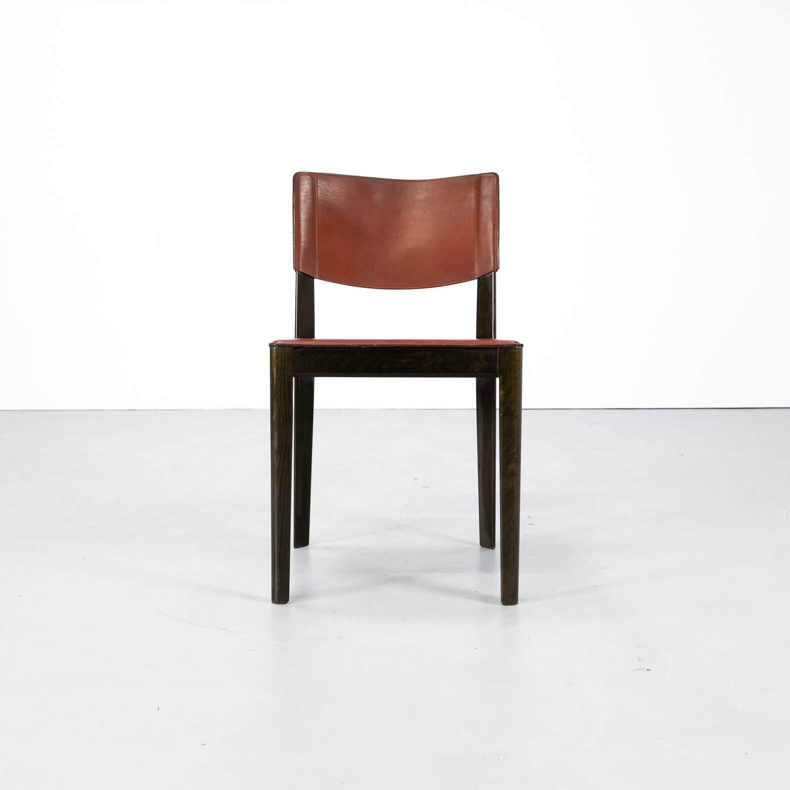 1960s Leather Dining Chairs on Wooden Feet for Matteo Grassi Set of 4 For Sale 3