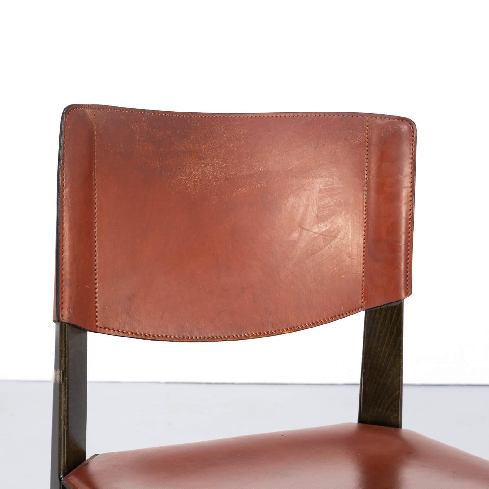 1960s Leather Dining Chairs on Wooden Feet for Matteo Grassi Set of 4 For Sale 7