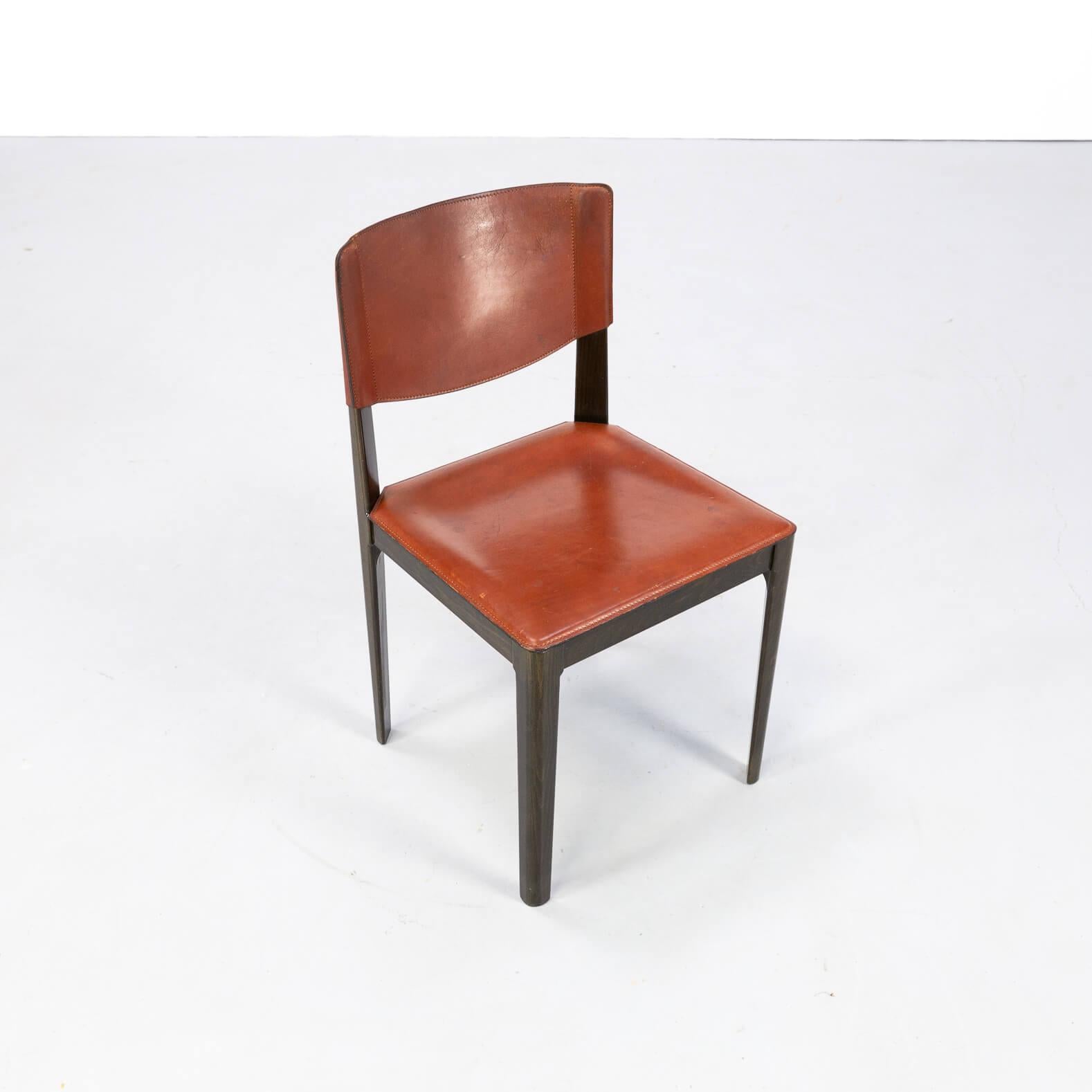 1960s Leather Dining Chairs on Wooden Feet for Matteo Grassi Set of 4 For Sale 2