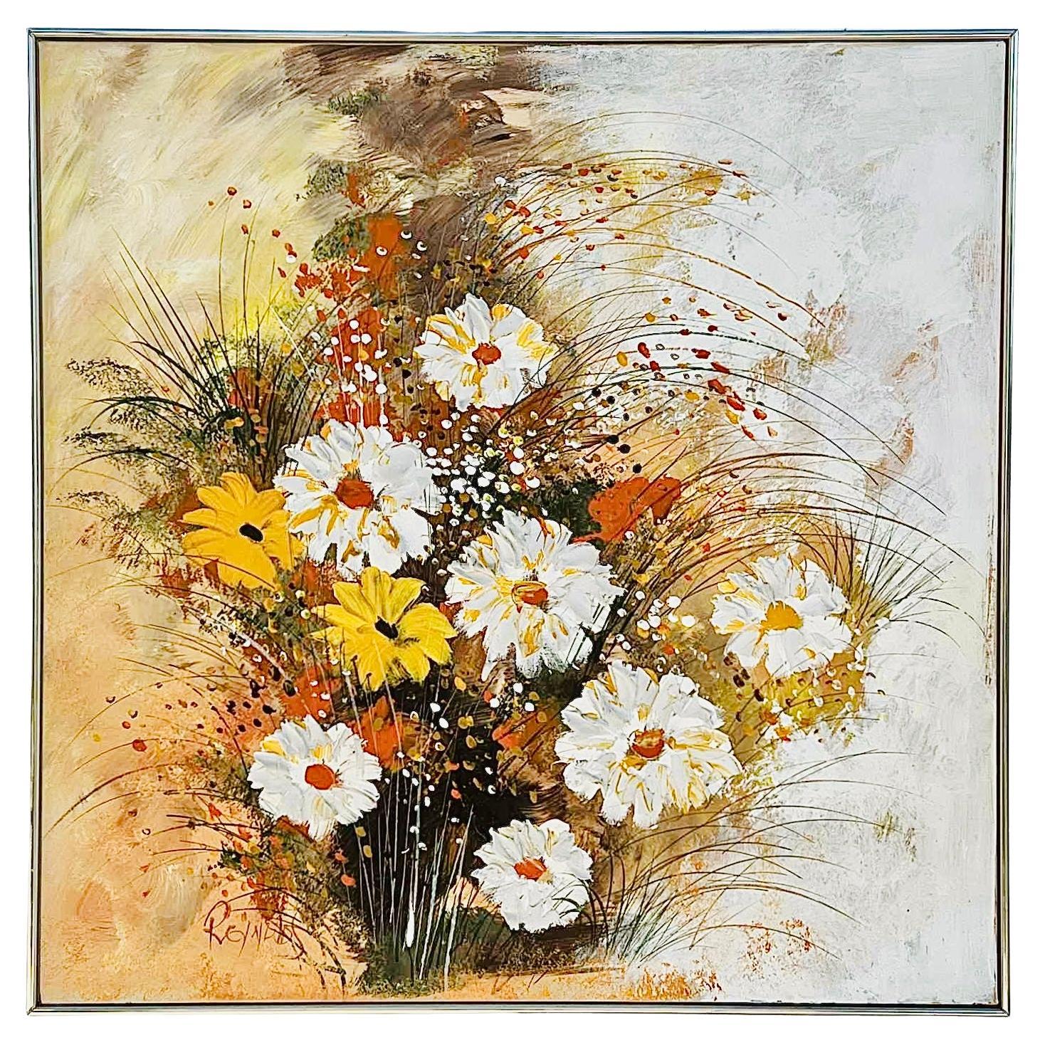 60s Lee Reynolds Vintage Mid Century Modern Abstract Floral Oil Painting Framed