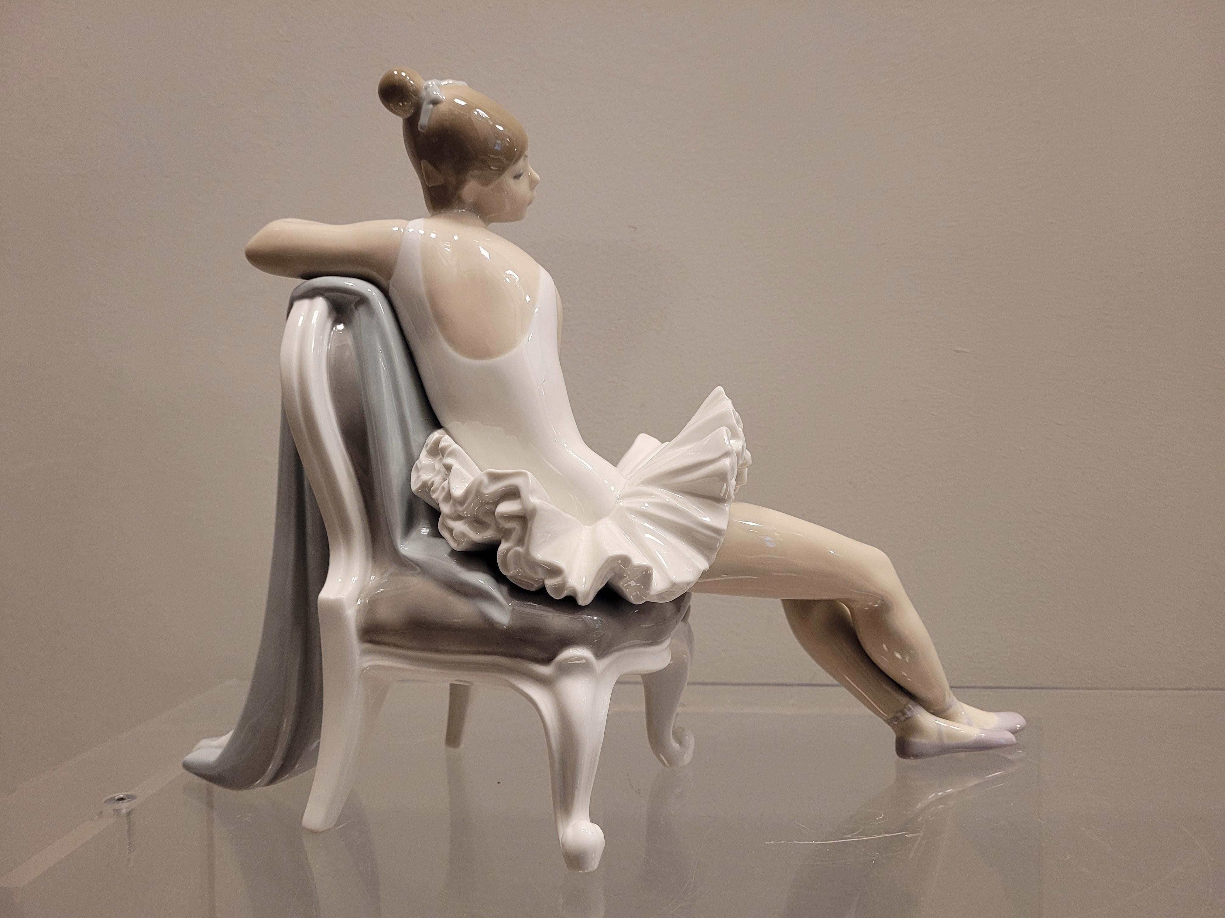 60s LLadró porcelain blue white, Dancer sitting on a chair 7