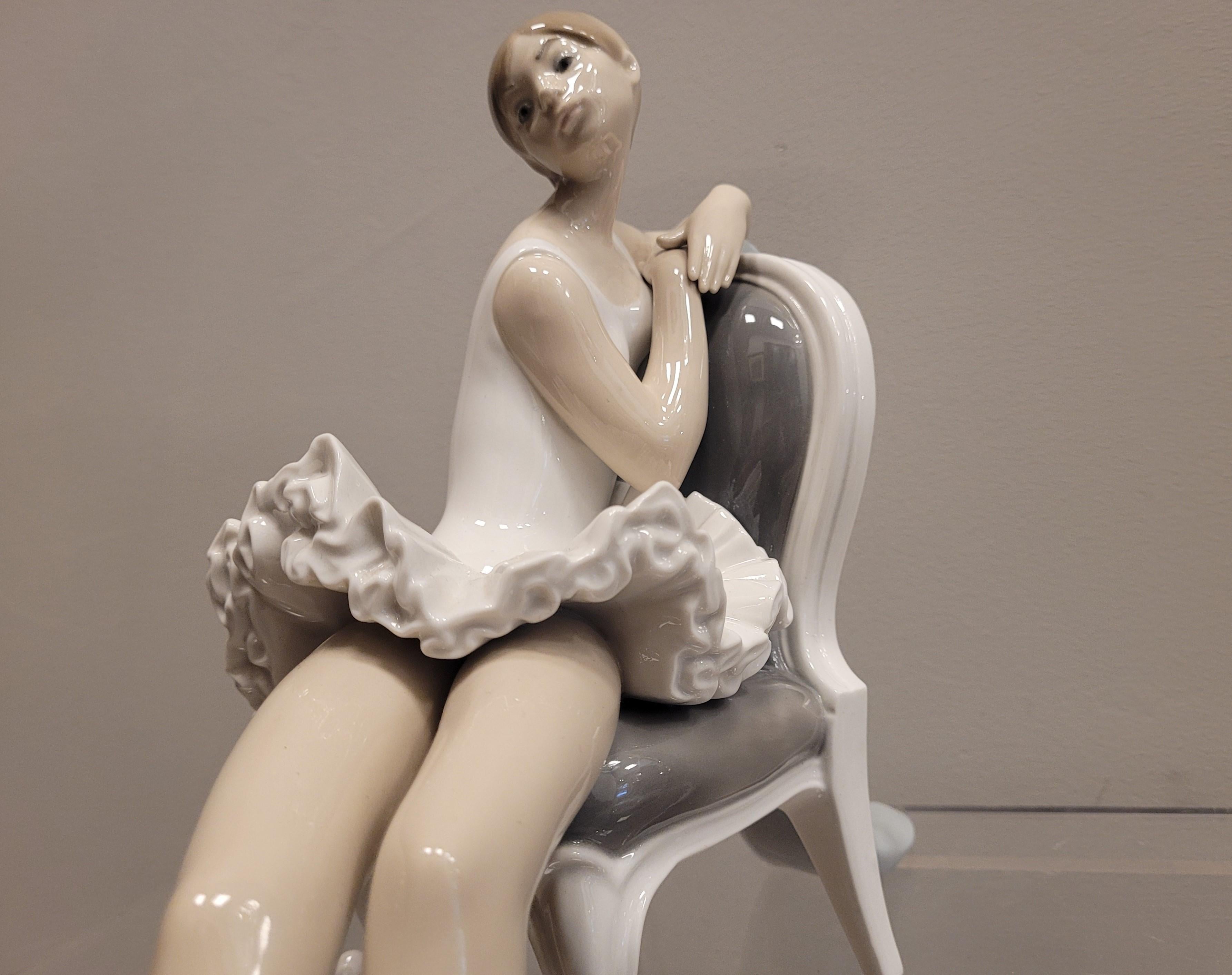 60s LLadró porcelain blue white, Dancer sitting on a chair 5
