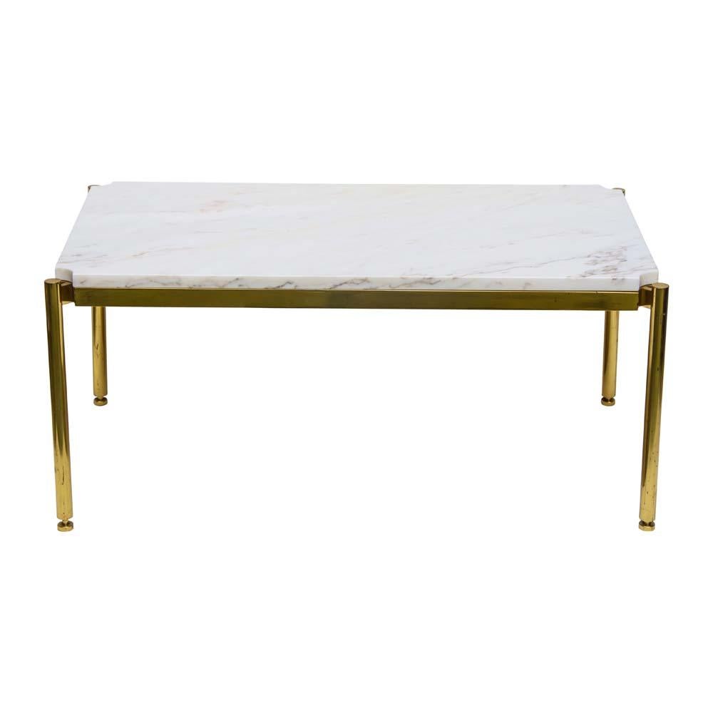 Low Table White Marble on Brass Italian Design by Osvaldo Borsani for Tecno In Good Condition For Sale In London, GB