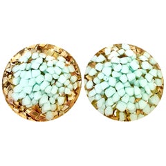 60'S Lucite Gold & Aqua Fleck Confetti Earrings