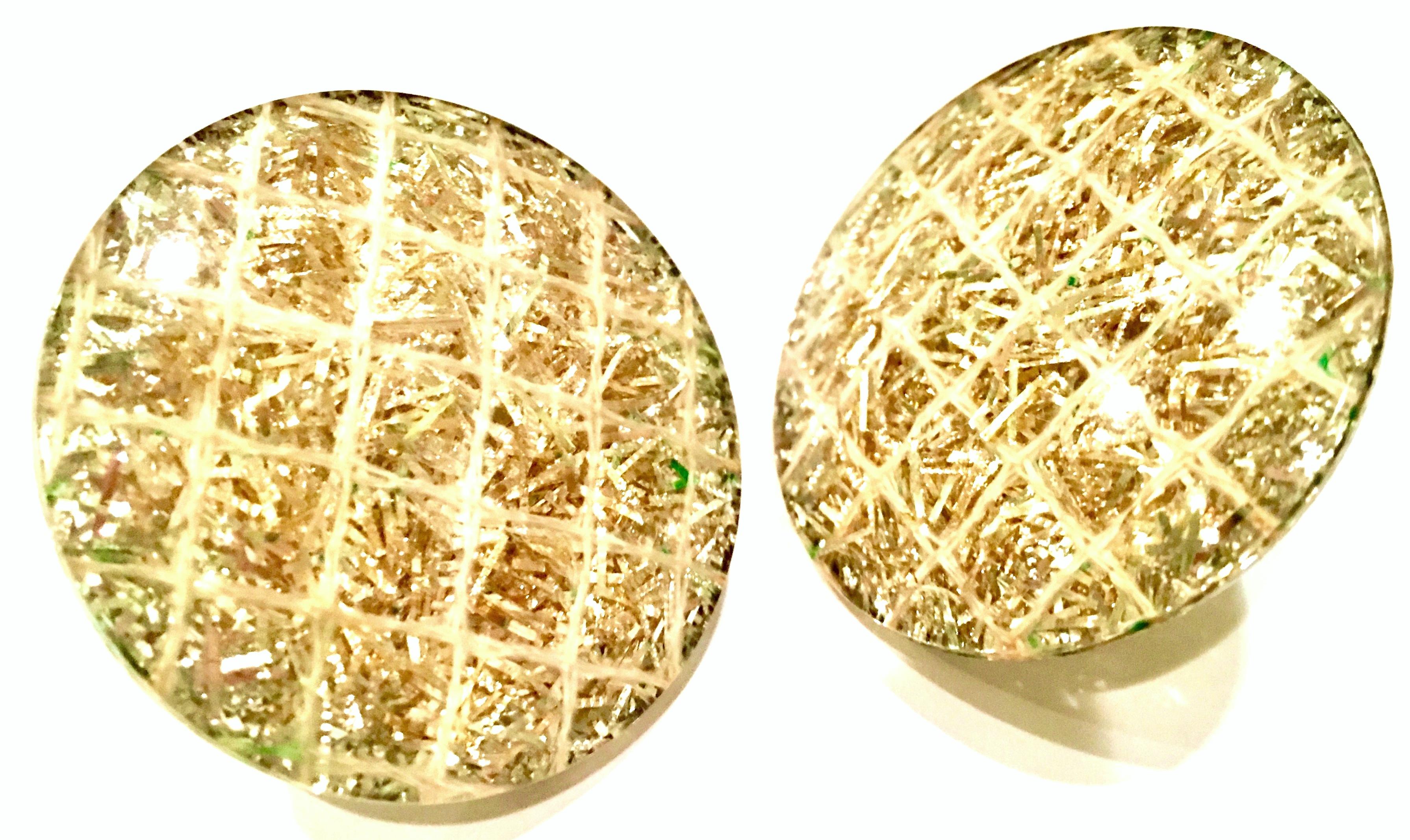 Women's 60'S Lucite Gold Fleck Confetti Disc Earrings For Sale