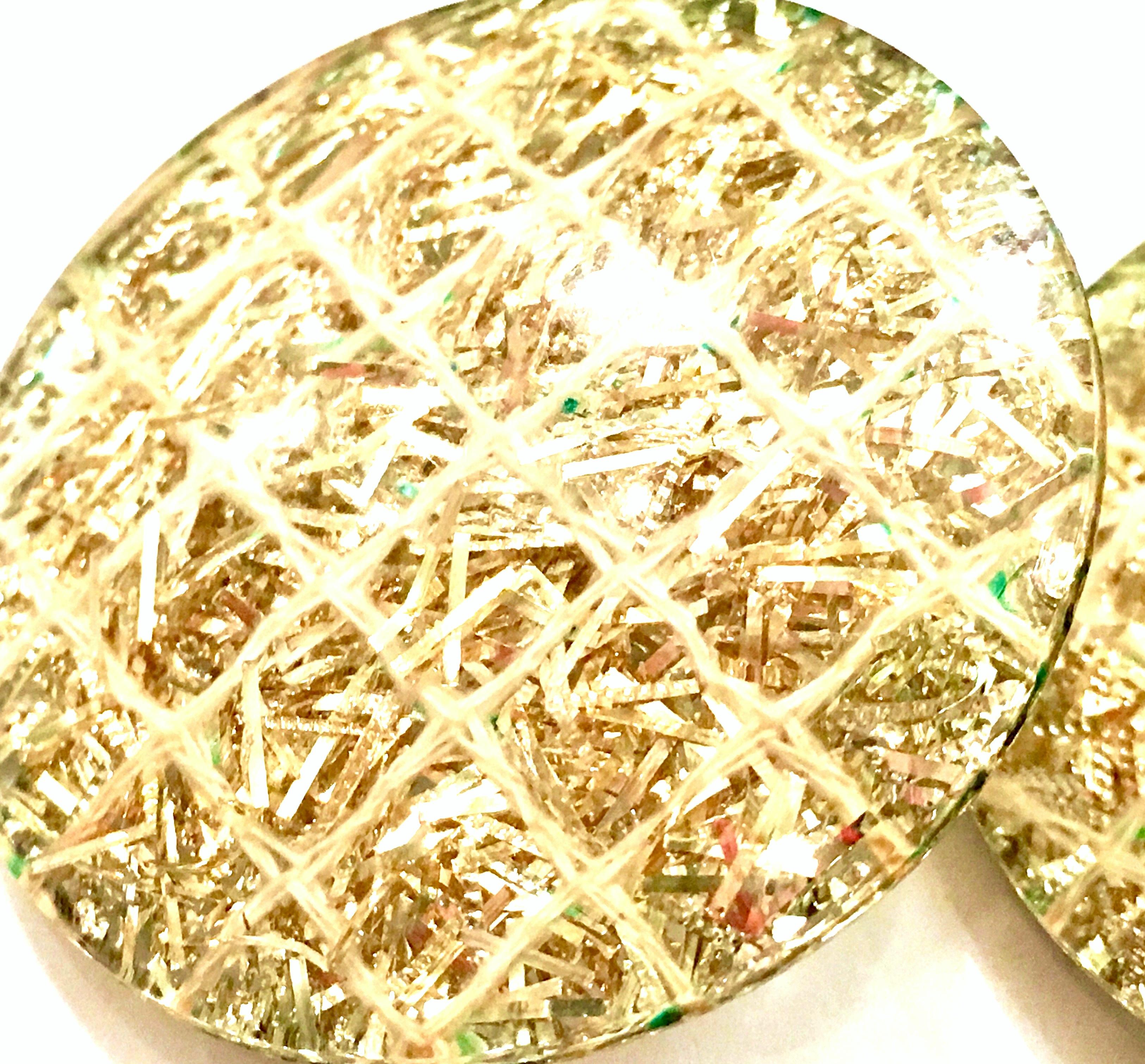 60'S Lucite Gold Fleck Confetti Disc Earrings For Sale 1