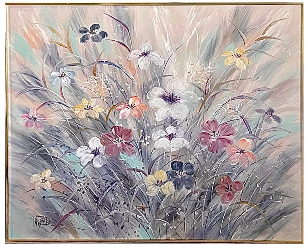 Pintura al óleo 60s Massive Lee Reynolds Abstract Mid Century Modern Wild Flowers en venta 2