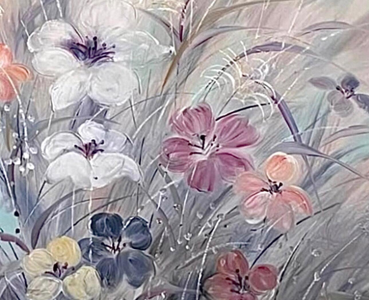 Pintura al óleo 60s Massive Lee Reynolds Abstract Mid Century Modern Wild Flowers Pintado a mano en venta