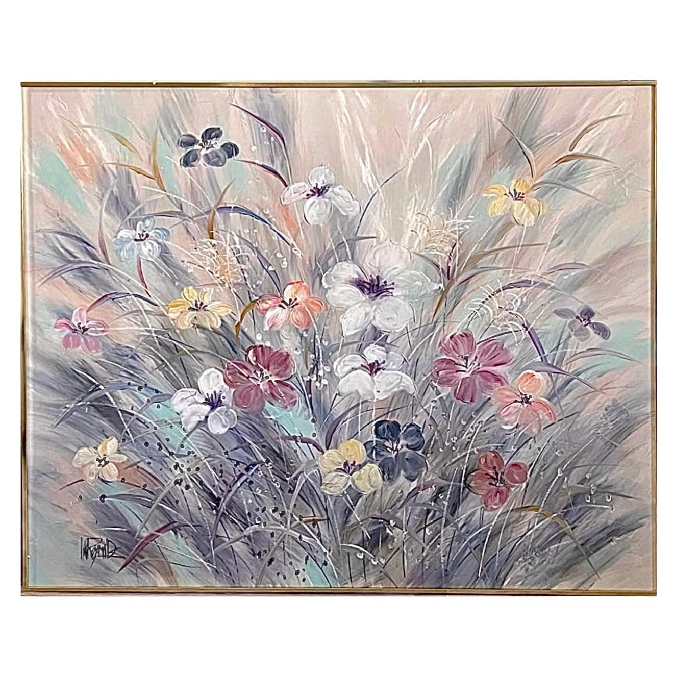 60s Massive Lee Reynolds Abstract Mid Century Modern Wild Flowers Oil Painting