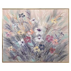 60s Massive Lee Reynolds Abstract Mid Century Modern Wild Flowers Oil Painting