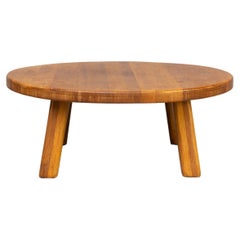60s Massive Oak Round Coffee Table for De Puydt