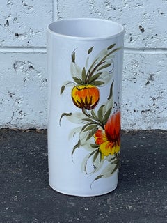 60s MCM Hand Painted Orange Poppy Flower Ceramic Umbrella Stand Holder Italy
