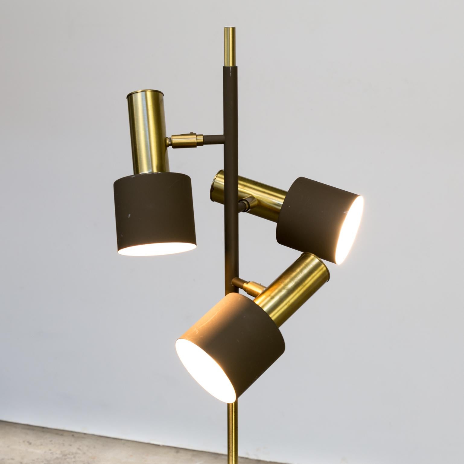 Mid-20th Century 1960s Metal and Brass Three Spot Floor Lamp for Koch & Lowy For Sale