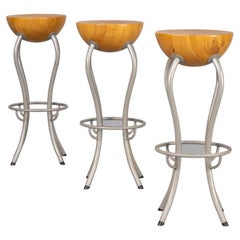 60s Metal and Wooden Barstool Set / 3