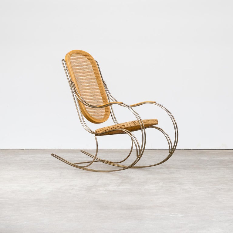 1960s Metal Brass Rocking Chair Attributed to Thonet For Sale at 1stDibs