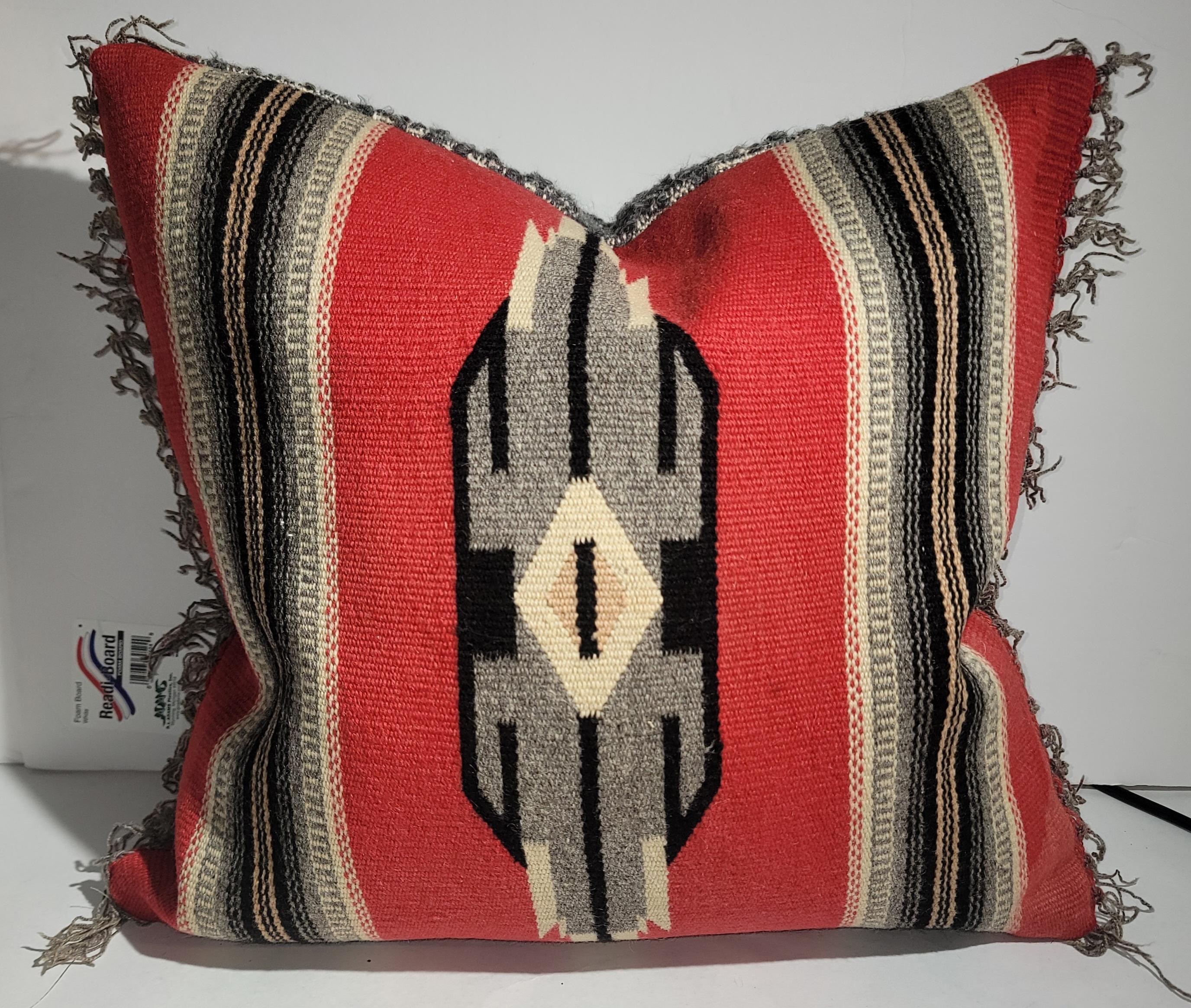 60s Mexican Indian Serape Fringed Wool Pillow