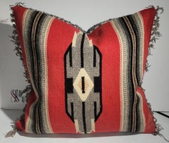 Vintage 60s Mexican Indian Serape Fringed Wool Pillow
