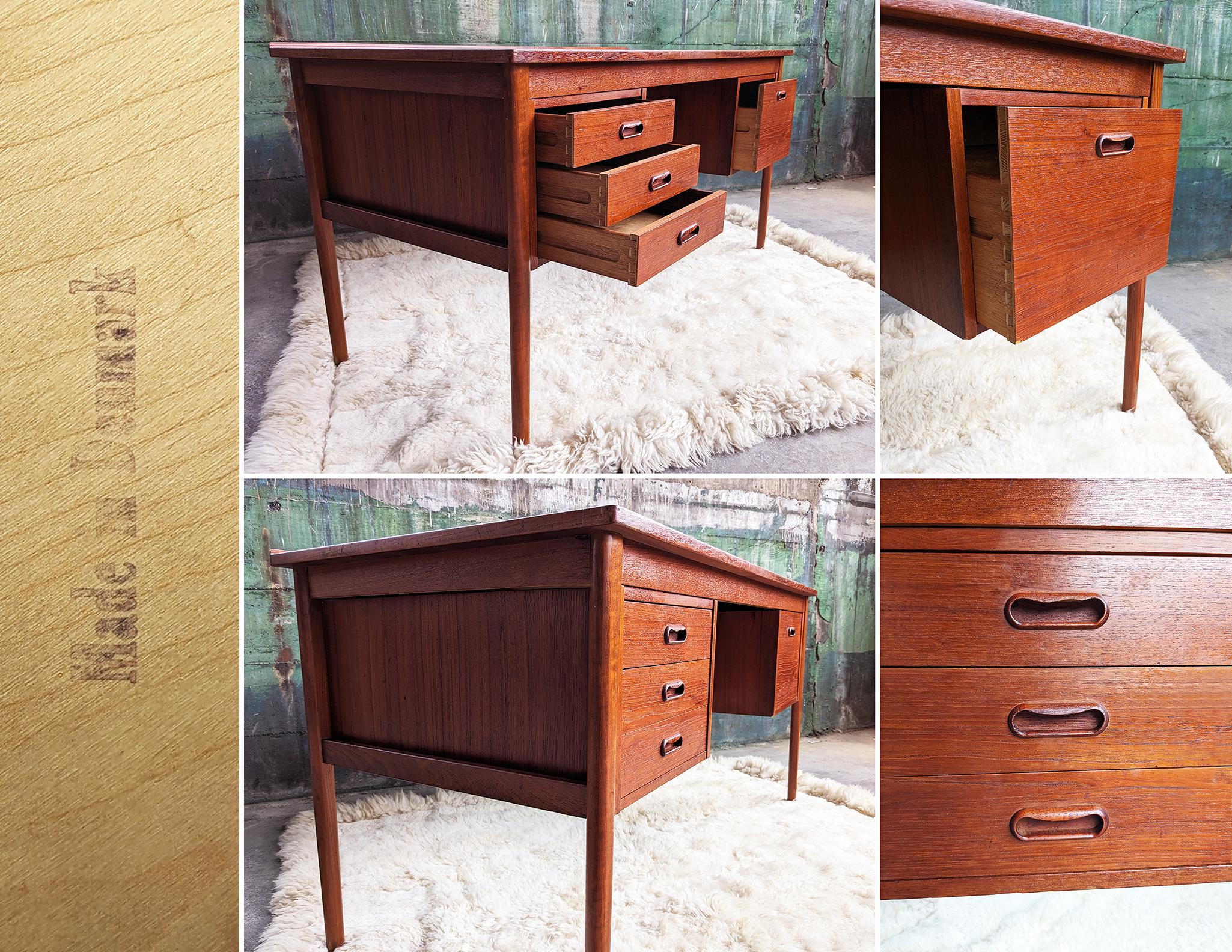 60s Mid Century Danish Teak Rosewood Arne Vodder Exec. Desk w/ Bookshelf drawers In Good Condition For Sale In Madison, WI