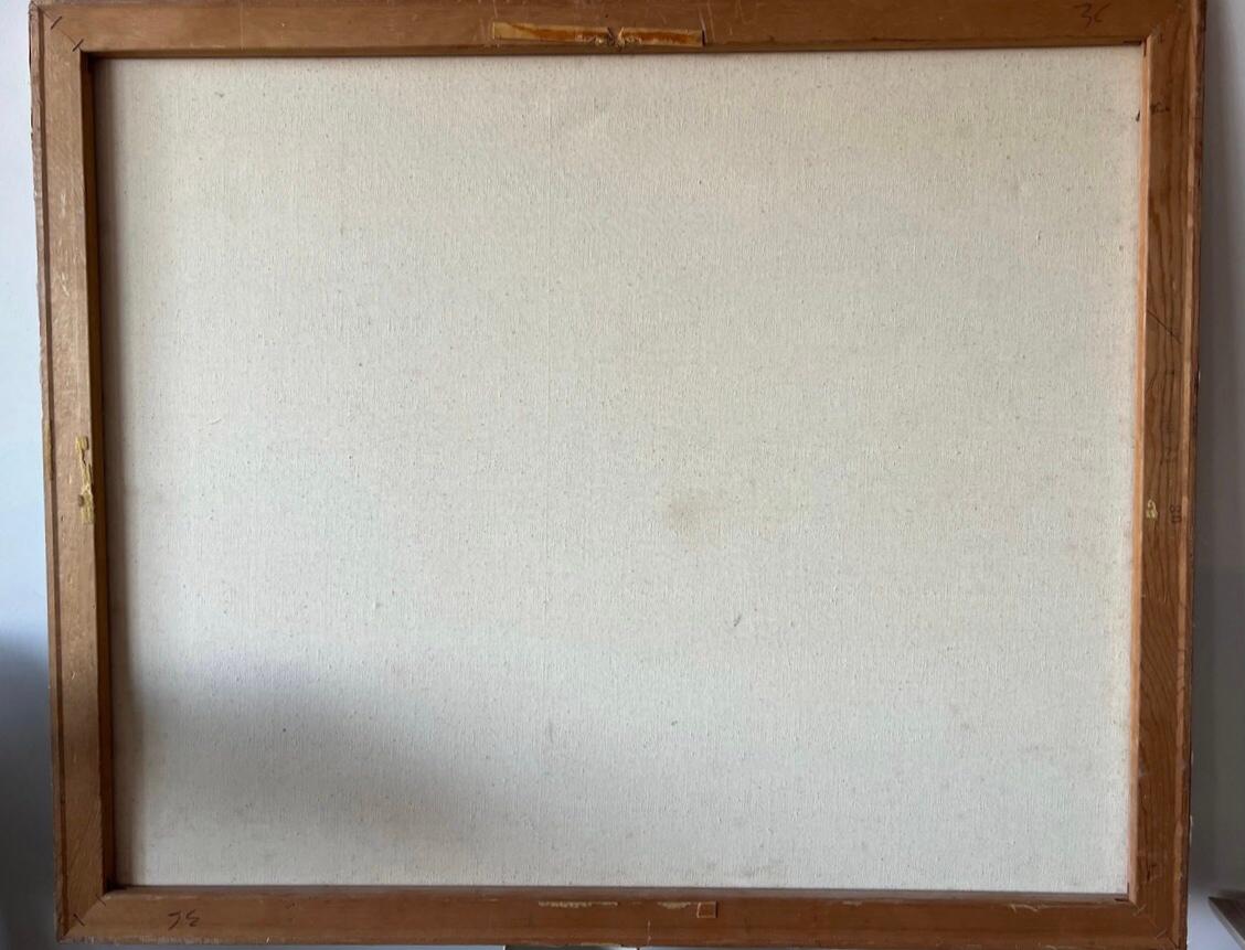 Abstrakte Stadtlandschaft, Heshi Yu, Naive Chinese Modernist, Gemälde O/C, Mitte des Jahrhunderts, 60er Jahre im Angebot 4