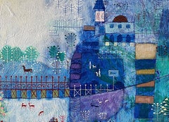 60s Mediados de siglo Heshi Yu Paisaje urbano abstracto Pintura modernista china ingenua O/C