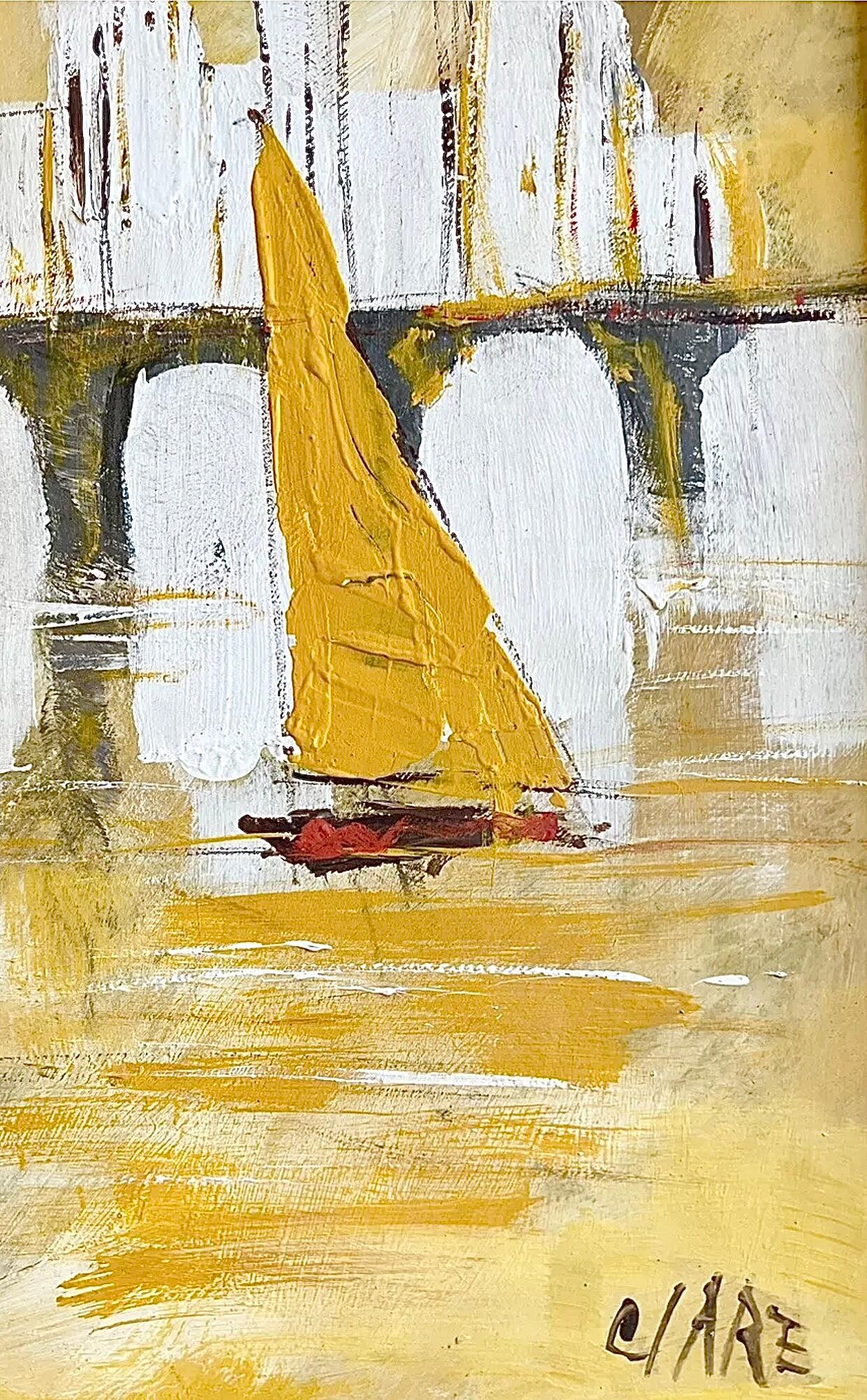 60s Mid Century Modern Abstract Sailboat Nautical Jare Oil Painting Framed In Good Condition For Sale In St.Petersburg, FL