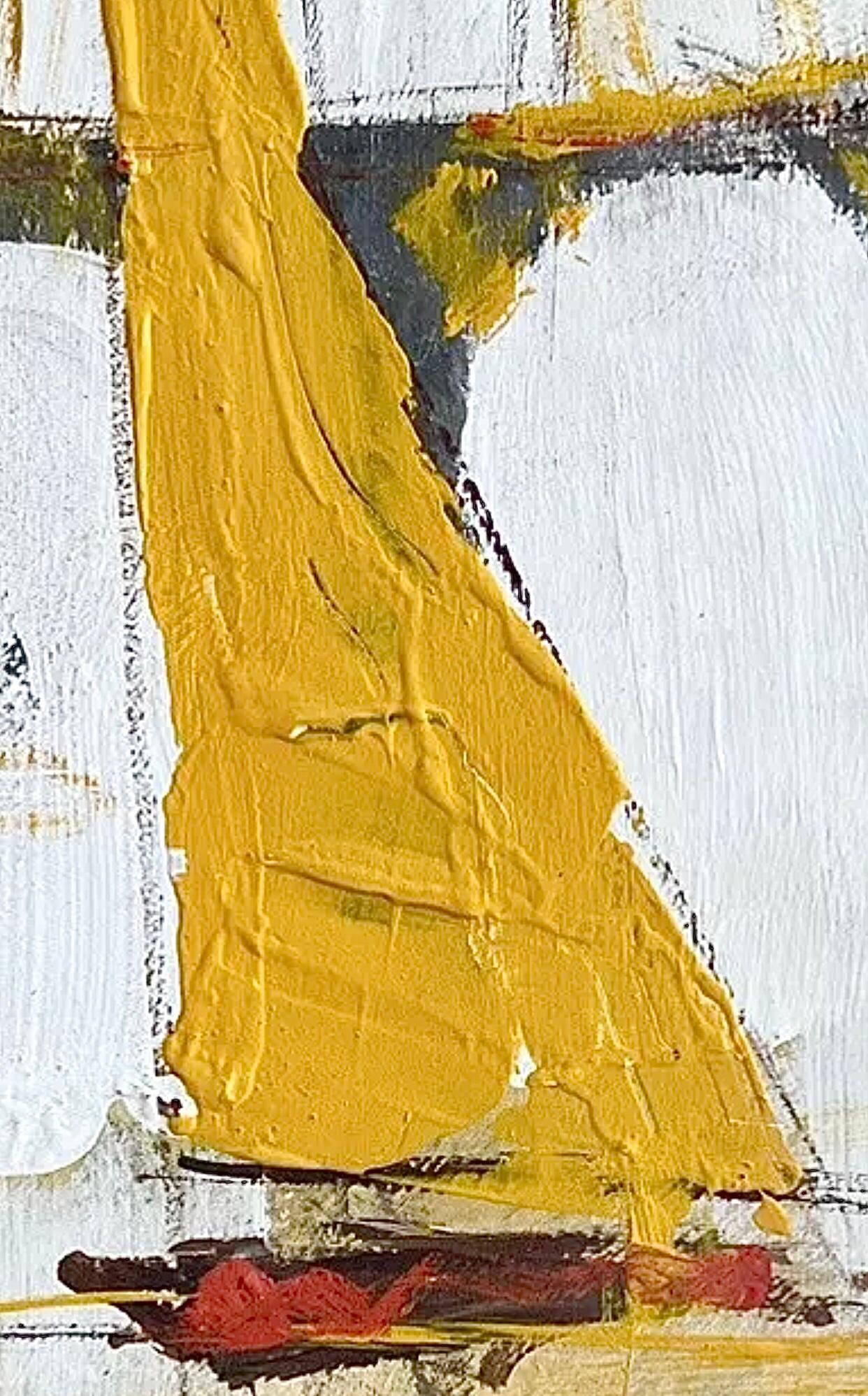 20th Century 60s Mid Century Modern Abstract Sailboat Nautical Jare Oil Painting Framed For Sale