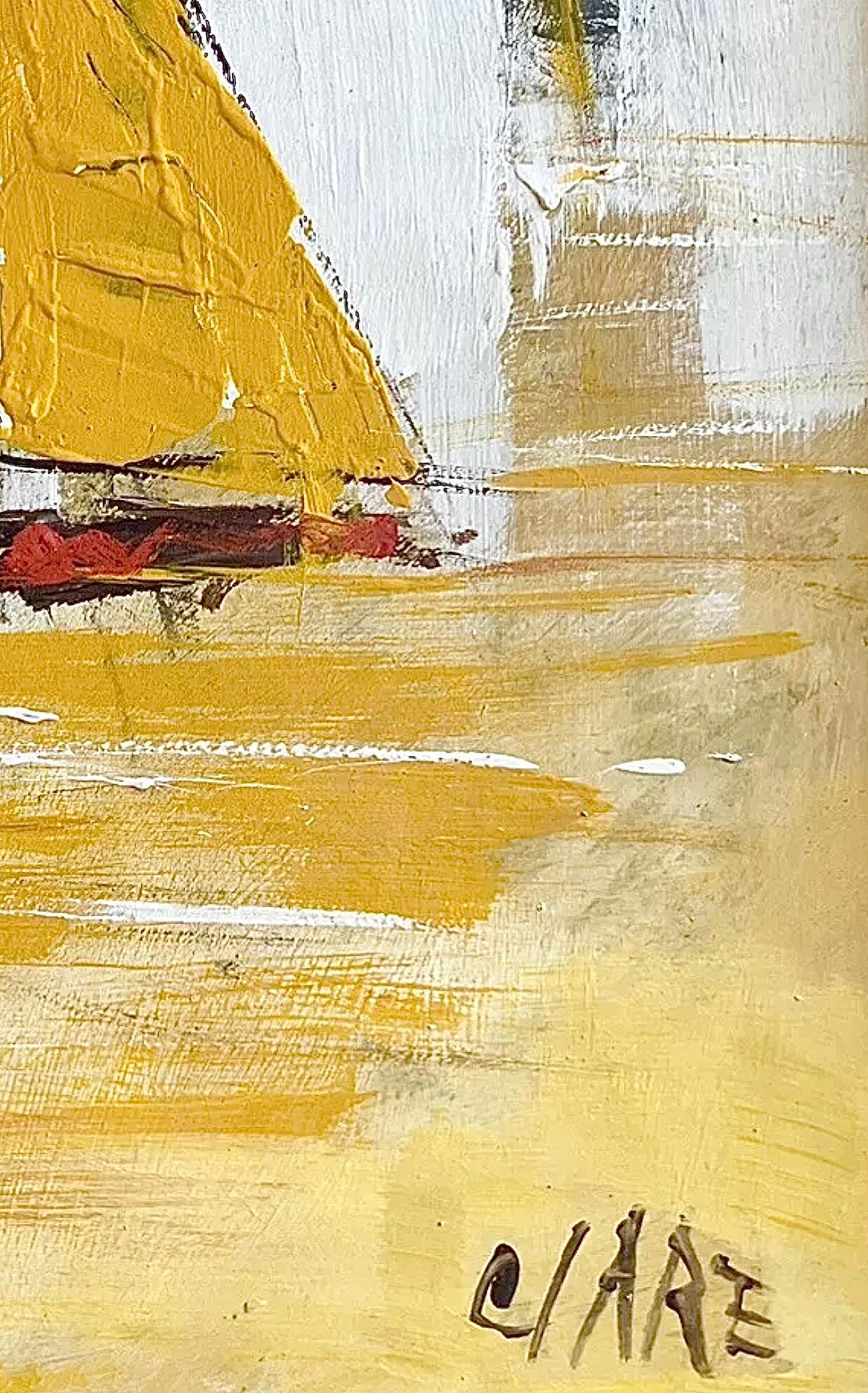 Canvas 60s Mid Century Modern Abstract Sailboat Nautical Jare Oil Painting Framed For Sale