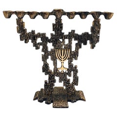 60s Medio Siglo Moderno Brutalista K L Hakuli  Menorah Arte Abstracto Latón Israel