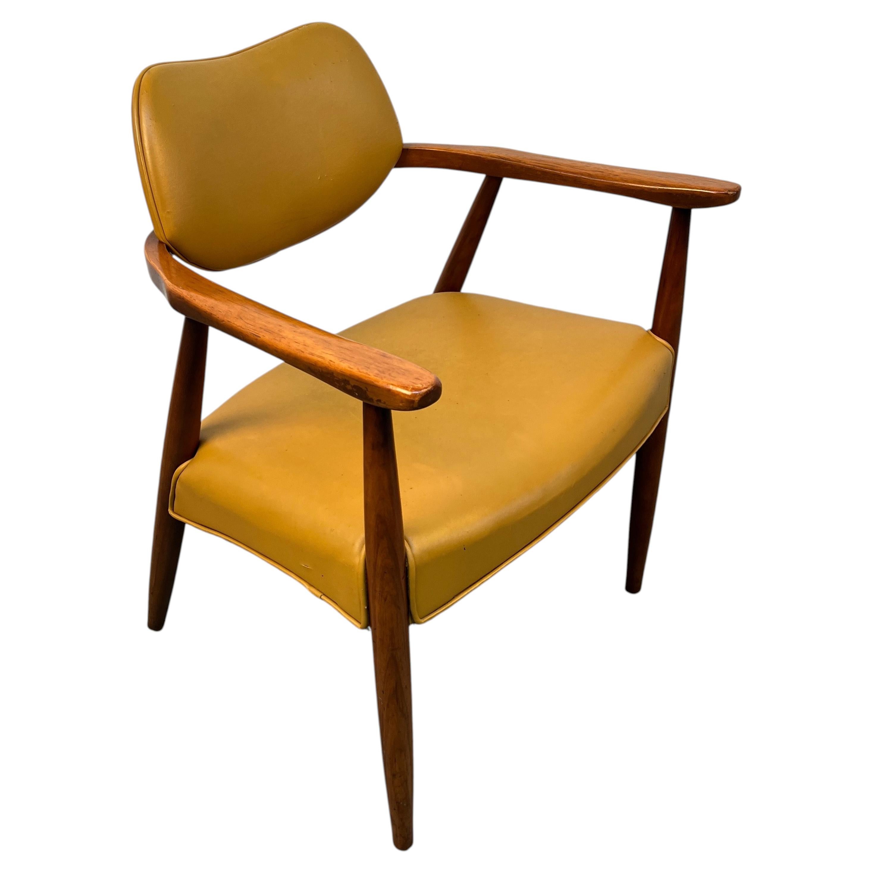 60's Mid-Century Modern Walnut and Vinyl Armchair For Sale
